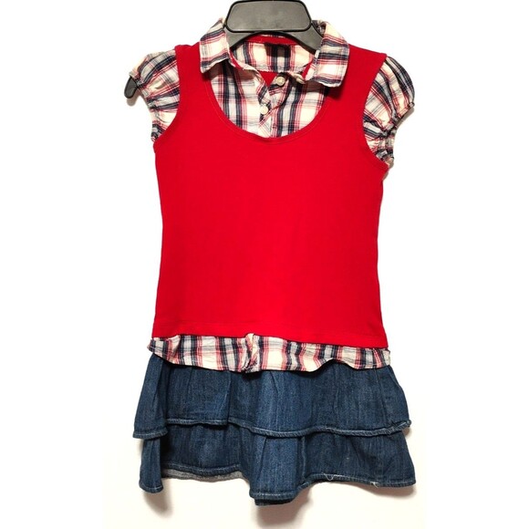 FADED GLORY SIZE 6-6X GIRLS DRESS Red White Blue AND DENIM SKIRT Ruffles - Picture 1 of 4
